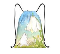 Zelinge Mochila con cordón para deporte, gimnasio, baile, yoga, Gato y flor de dibujos animados en azul claro, 16.5 x 19.6 inch, Mochilas Daypack