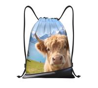 Zelinge Mochila con cordón para gimnasio, bolsa con cordón para deportes, campamento, viajes, baile, Encantadora foto de vaca de las tierras, 14 x 16.9 inch, Mochilas Daypack