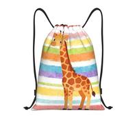 Zelinge Mochila con cordón para gimnasio, bolsa con cordón para deportes, campamento, viajes, baile, Giraffe Watercolor Rainbow Stripe, 16.5 x 19.6 inch, Mochilas Daypack