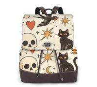 Zelinge Mochila de piel sintética para mujer, mochila de viaje casual, mochila de piel sintética, Boho Black Cat Mishroom Heart, One Size, Mochilas de viaje