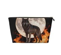 Zelinge Pequeña bolsa de maquillaje para bolso, bolsa de aseo portátil de viaje, pequeñas bolsas de cosméticos para mujer, Wolf And Moon Flame-1, Talla única