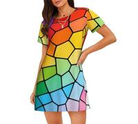 Zelinge Vestidos de noche para mujer, holgados, camiseta, vestido de dormir, tallas S-3XL, Stained Glass Pattern , XXL