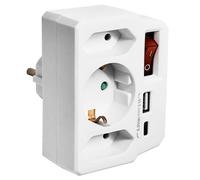 Zelkan Ladron Enchufes con USB C - Regletas Enchufes 3 Tomas de Corriente en Vertical (con Interruptor)
