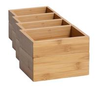 Zeller 13318 - Juego de cajas de almacenaje (2 piezas, bambú, aprox. 14,5 x 11 x 10 cm, apilables, para el hogar, oficina y baño (Paquete de 4)