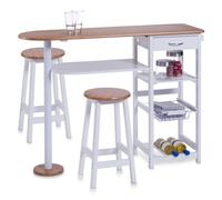 Zeller 13776 - Barra para Cocina con 2 taburetes (Tablero DM, Mesa: 118 x 38 x 89 cm, taburetes: 29 x 29 x 54 cm), Color Blanco y Madera de bambú