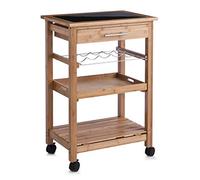 Zeller 13778 - Carrito para Cocina con repisa de Cristal, Madera de bambú (58 x 40 x 85 cm)
