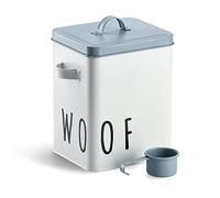 Zeller 19218 Woof - Recipiente para comida (metal, 23,4 x 16,2 x 23,2 x 25,8 cm), color blanco y azul