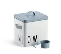 Zeller 19219 Meow - Recipiente para alimentos (metal, 23,4 x 16,2 x 18,5/21 cm), color blanco y azul