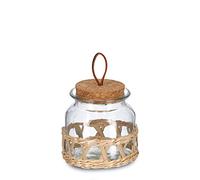 Zeller 19582 Boho - Tarro de cristal con tapa de corcho, 610 ml, diámetro aprox. 11,7 x 12 cm, decoración de mesa de trenza de paja estilo marramee, almacenamiento de hierbas, galletas