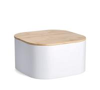 Zeller 25382 - Panera con tapa de bambú, metal, color blanco, aprox. 26,5 x 26,5 x 14,5 cm, panera