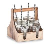 Zeller Vasos con Caja, Vidrio, Transparent/Natur, 20 x 22 x 22 cm