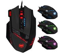 zelotes Ratón óptico RGB para juegos con botón de disparo rápido, 4800 DPI (4 niveles ajustables), 12 botones programables, pesos ajustables, mouse ergonómico USB con cable para oficina, juegos
