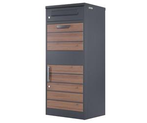 Zelsius Buzón de Correo para Paquetería en Acero Galvanizado con Recubrimiento de Polvo y Elementos en Imitación Madera | con Tope de Retorno Integrado | Montaje al Suelo