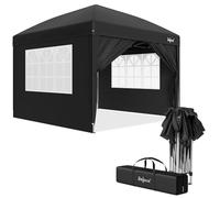 Zelsius Cenador plegable de 3 x 3 m con paredes laterales | Negro | Cenador plegable UV30, carpa plegable para jardín con paredes laterales | Refugio para jardín, protección solar, cenador de jardín