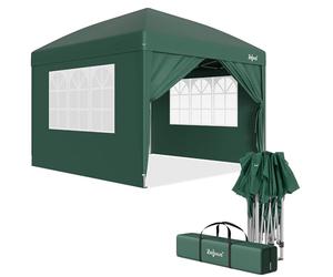 Zelsius Pabellón plegable 3x3 m con paredes laterales | Verde | Pabellón plegable emergente UV30, carpa de jardín plegable, cenador plegable con paredes laterales | Refugio para jardín, protección