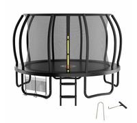 Zelsius Trampolín negro para el exterior | Trampolín para exteriores, trampolín de jardín con red de seguridad, escalera y bolsa para zapatos | Trampolín para deporte y ocio