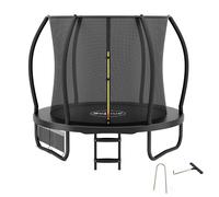 Zelsius Trampolín negro para exteriores, trampolín de jardín con red de seguridad, escalera y bolsa para zapatos, para deporte y ocio (228 cm)