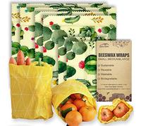 Zelten Envolturas reutilizables de cera de abeja para alimentos - (6 paquetes, 3 tamaños S, M, L) Sin plástico ni silicona, envoltorio ecológico, papel encerado para alimentos,Cactus