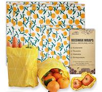 Zelten Envolturas reutilizables de cera de abeja para alimentos - (6 paquetes, 3 tamaños S, M, L) Sin plástico ni silicona, envoltorio ecológico, papel encerado para alimentos,Tangerine