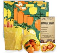 Zelten Envolturas reutilizables de cera de abeja para alimentos - (6 paquetes, 3 tamaños S, M, L) Sin plástico ni silicona, envoltorio ecológico, papel encerado para alimentos,Orange