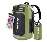 Zelurelle Mochila seca totalmente impermeable de 35 L con funda flotante para teléfono. IPX8 con tapa enrollable para natación, navegación y playa, Verde, Bolsa pequeña B+
