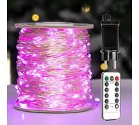 ZELUXDOT Cadena de luces LED de alambre largo plateado con enchufe, 8 modos para bodas, interiores, exteriores, árbol de Navidad, patio, porche, jardín, decoración (300LED/30 m, rosa)