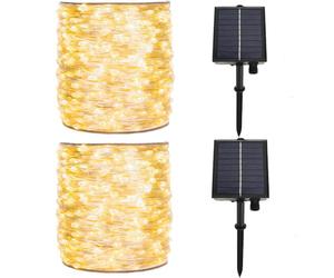 ZELUXDOT Cadena de luces solares extra largas, paquete de 2 luces para exteriores de 30m, impermeables, con energía solar, 300 luces LED para patio, jardines, patio, árbol, boda, Navidad