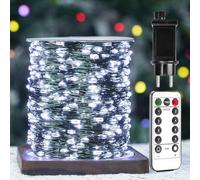 ZELUXDOT Luces de Hadas 60m, 600 LEDs de Alambre de Cobre Verde Blanco Frío, Luces LED Impermeables para Uso Exterior/Interior con Control Remoto de 8 Modos para Árbol de Navidad, Patio,Patio Trasero