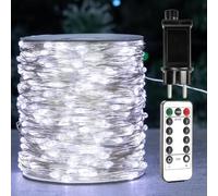 ZELUXDOT Luces de hadas blancas frías de 30m de largo, luces LED de cadena con alambre plateado, 300 LED, 8 modos para bodas, interiores, exteriores,árbol de Navidad,porche,decoración de jardín.