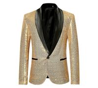 ZEMALON Men Suit Men Slim Fit Lapels Fashion Suit Jacket Men Banquet Prom Shiny Suit Men Youth Personality Trend Longsleeve Suit K-Gold XL