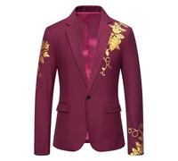ZEMALON Men Suit Men Slim Fit Lapels Solid Color Suit Jacket Men Business Work Casual Suit Men Youth Classic Fashion Longsleeve Suit C-Wine Red XL