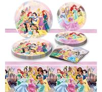 Zempertoopa Juego de vajilla de fiesta multicolor con tema Princesa, incluye 10 platos de 9", 10 platos de 7", 20 servilletas y un mantel, perfecto para cumpleaños infantiles de 10 invitados