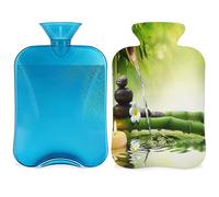 Zen Bamboo Japan - Botella de agua caliente con funda esponjosa, 2 L, botella de bambú de gran capacidad, bolsa de agua para noches acogedoras, alivio del dolor, espalda, cuello y hombros