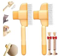 Zen-Brush - Cepillo para gatos, peine para gatos Zenbrush autolimpiante, cepillo de aseo multifunción para perros y gatos, con botón de liberación y dientes de metal de acero inoxidable (2 amarillos)