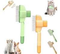 Zen Brush for Cats, Pet Stainless Steel Comb, for Cat and Dog Flea Treatment,New Brush with Release Button, Removing Matted Fur, Pet Grooming for Massaging Cleaning Hair (Green+Yellow)