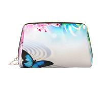 Zen Design - Neceser de piel con estampado de mariposa, bolsa de maquillaje de piel para bolso con cierre de cremallera superior, elegante neceser, Gold, Talla única