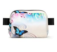 Zen Design - Riñonera cuadrada con estampado de mariposas para hombres y mujeres, riñonera ajustable, impermeable, bolsa cruzada