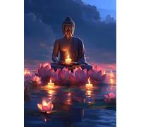 zen Diamond Painting Adultos, 5D Diamond Painting Kit Completo, Loto Pintura de Diamante, Bricolaje Dibujo de Diamantes Set, Punto de Cruz Cristal para Principiantes Decoración Hogar 50X70cm c-389