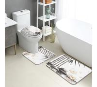 Zen - Juego de alfombrillas de baño de 3 piezas, diseño de flores de nenúfares de bambú, absorbentes, antideslizantes, lavables a máquina