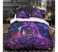 Zen - Juego de funda nórdica de 3 piezas, estampado 3D, con fundas de almohada, cremallera oculta, microfibra individual (140 x 200 cm)
