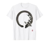 Zen Koi Fish in Enso Circle Arte de Tinta Japonesa Estilo Gyotaku Camiseta