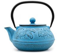 Zen Minded Tetera Tradicional Japonesa De Hierro Fundido Tetsubin Para Estufa Con Filtro De Hojas Sueltas De Malla De Acero Inoxidable Para Té Verde E Infusiones, 900 Ml, Diseño De Loto - Azul