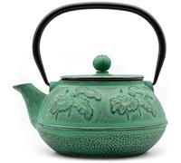 Zen Minded Tetera Tradicional Japonesa De Hierro Fundido Tetsubin Para Estufa Con Filtro De Hojas Sueltas De Malla De Acero Inoxidable Para Té Verde E Infusiones, 900 Ml, Diseño De Loto - Verde