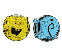 Zen Monkey Studios Set de pines de Bob Esponja con purpurina esmaltada coleccionable de Bob Esponja y Gary, S, Zinc Hierro, No