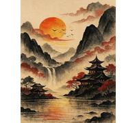 Zen Mountain Temple Notebook: Asian Landscape Lined Journal for Mindful Writing, Notes, and Daily Reflection