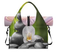 Zen Orchid - Bolsa de deporte de bambú con compartimento para zapatos, bolsa de equipaje japonesa Zen para fin de semana, para gimnasio, yoga, viajes, color, L, Bolsa de viaje