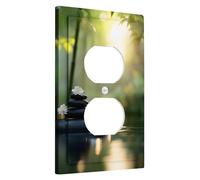 Zen Pebbles - Placas de cubierta para interruptor de luz/cubiertas de tomacorriente, bambú tranquilo para decoración de pared, placas de pared termoplásticas, toma dúplex individual de tamaño estándar