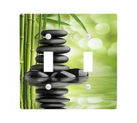 Zen - Placas de cubierta para interruptor de luz, bambú verde y piedras negras para decoración del hogar, placas de pared termoplásticas impermeables, tamaño estándar, doble palanca