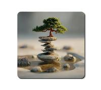 Zen Stone - Alfombrilla protectora superior para lavadora, diseño de árbol bonsái, piedra natural y árbol bonsái, tapete de goma antideslizante e impermeable para lavadora, 24 x 24 pulgadas