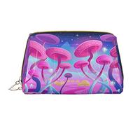 Zen Stone - Bolsa de maquillaje portátil de piel estampada con diseño impreso de ancho completo, Champiñón mágico, Talla única